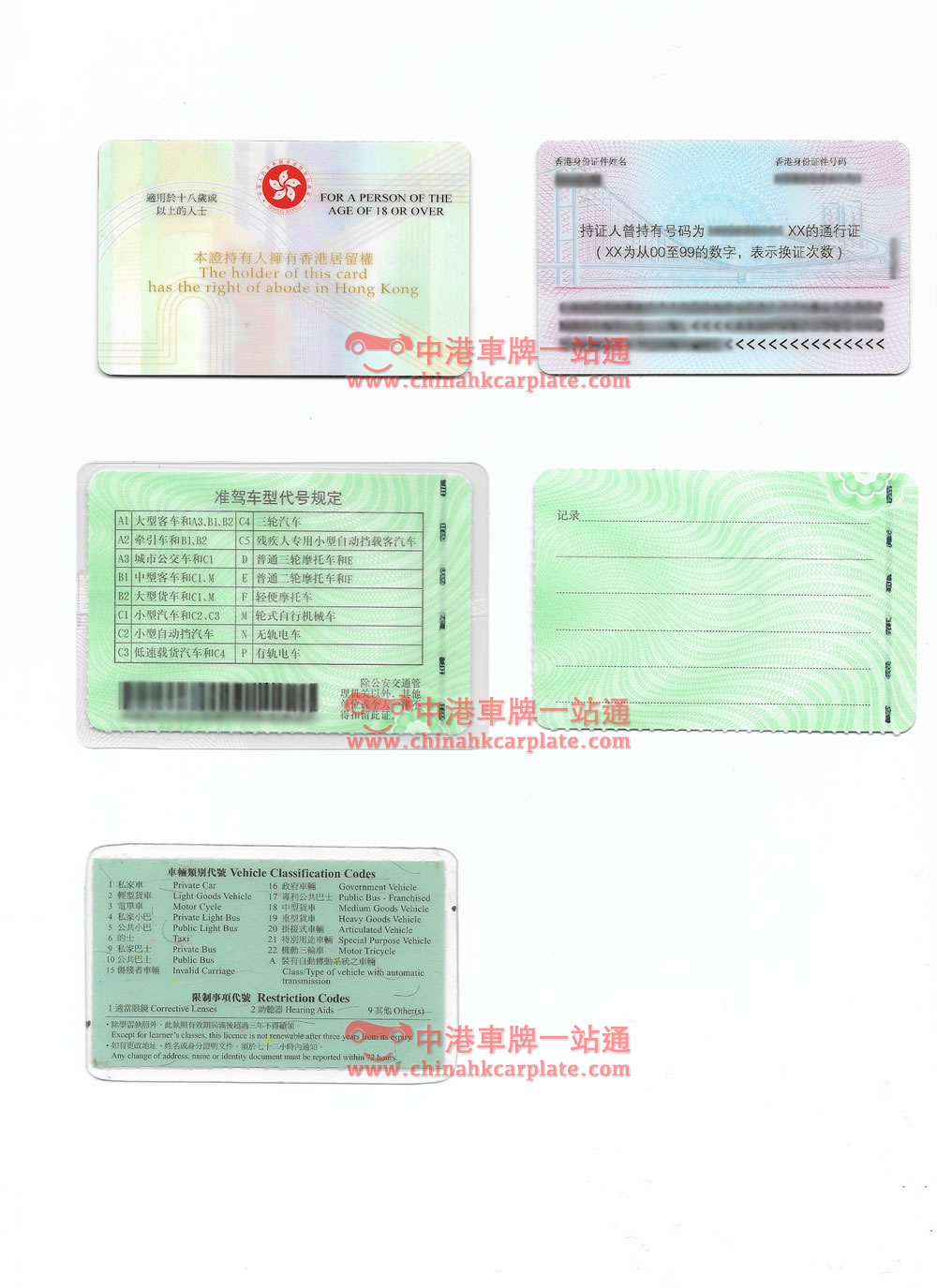 中港車牌司機證件背面